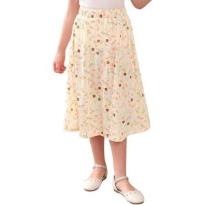 imageGORLYA Girls Boho Casual Elastic High Waist Tiered Ruffle Hem Long Swing Maxi Skirt 414TYellow Print