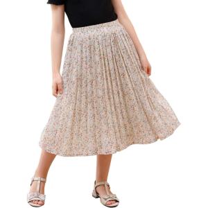 imageGORLYA Girls Chiffon Pleated Elastic High Waist ALine Boho Swing Maxi Long Skirt 414TBeige Floral
