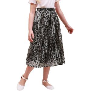 imageGORLYA Girls Chiffon Pleated Elastic High Waist ALine Boho Swing Maxi Long Skirt 414TGray Leopard