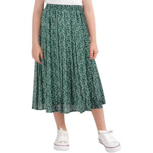 imageGORLYA Girls Chiffon Pleated Elastic High Waist ALine Boho Swing Maxi Long Skirt 414TGreen Print