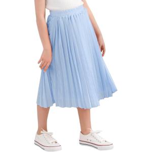 imageGORLYA Girls Chiffon Pleated Elastic High Waist ALine Boho Swing Maxi Long Skirt 414TLight Blue