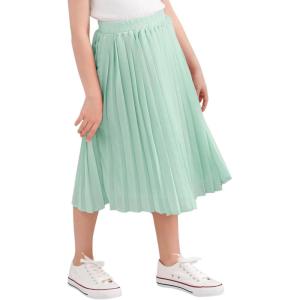 imageGORLYA Girls Chiffon Pleated Elastic High Waist ALine Boho Swing Maxi Long Skirt 414TLight Green