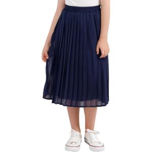 imageGORLYA Girls Chiffon Pleated Elastic High Waist ALine Boho Swing Maxi Long Skirt 414TNavy