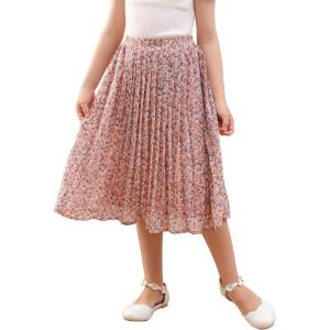 imageGORLYA Girls Chiffon Pleated Elastic High Waist ALine Boho Swing Maxi Long Skirt 414TPink Floral