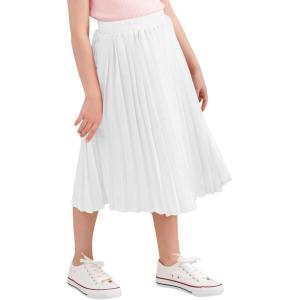 imageGORLYA Girls Chiffon Pleated Elastic High Waist ALine Boho Swing Maxi Long Skirt 414TWhite