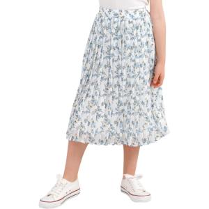 imageGORLYA Girls Chiffon Pleated Elastic High Waist ALine Boho Swing Maxi Long Skirt 414TWhite Print