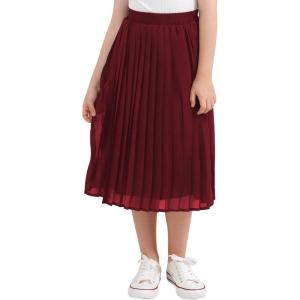 imageGORLYA Girls Chiffon Pleated Elastic High Waist ALine Boho Swing Maxi Long Skirt 414TWine Red
