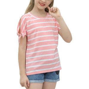 imageGORLYA Girls Cut Slit Sleeve Tie Knot Cuff Stripe Tunic TShirt Casual Pullover Top for 414T KidsPink Stripe