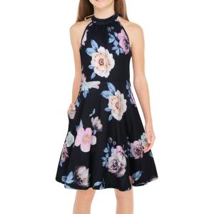 imageGORLYA Girls Halter Neck Cold Shoulder Sleeveless Summer Casual Sundress Aline Dress with Pockets for 412 YearsBlack Print