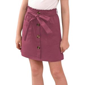 imageGORLYA Girls Paper Bag Elastic Waist Button Trim Front Belted Skirts with Pockets 414TFuchsia