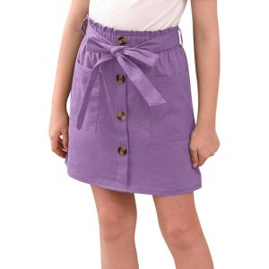 imageGORLYA Girls Paper Bag Elastic Waist Button Trim Front Belted Skirts with Pockets 414TMauve
