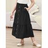 imageGORLYA Girls Casual Button Front Ruffle Hem Elastic High Waist Long Swing Tiered Maxi Skirt for 616YBlack