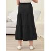 imageGORLYA Girls Casual Button Front Ruffle Hem Elastic High Waist Long Swing Tiered Maxi Skirt for 616YBlack