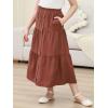 imageGORLYA Girls Casual Button Front Ruffle Hem Elastic High Waist Long Swing Tiered Maxi Skirt for 616YBrown