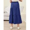 imageGORLYA Girls Casual Button Front Ruffle Hem Elastic High Waist Long Swing Tiered Maxi Skirt for 616YNavy