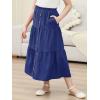 imageGORLYA Girls Casual Button Front Ruffle Hem Elastic High Waist Long Swing Tiered Maxi Skirt for 616YNavy