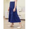imageGORLYA Girls Casual Button Front Ruffle Hem Elastic High Waist Long Swing Tiered Maxi Skirt for 616YNavy