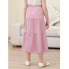 imageGORLYA Girls Casual Button Front Ruffle Hem Elastic High Waist Long Swing Tiered Maxi Skirt for 616YPink
