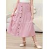 imageGORLYA Girls Casual Button Front Ruffle Hem Elastic High Waist Long Swing Tiered Maxi Skirt for 616YPink