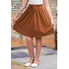 imageGORLYA Girls Casual Scallop Trim Hem Elastic Waist ALine Swing Midi Skirt with Pockets for 414TBrown