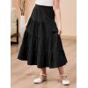 imageGORLYA Girls Casual Vintage Solid Elastic High Waist Tiered Hem Long Swing Linen Maxi Skirt for 414TBlack