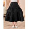 imageGORLYA Girls Casual Vintage Solid Elastic High Waist Tiered Hem Long Swing Linen Maxi Skirt for 414TBlack