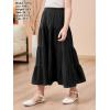 imageGORLYA Girls Casual Vintage Solid Elastic High Waist Tiered Hem Long Swing Linen Maxi Skirt for 414TBlack