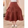 imageGORLYA Girls Casual Vintage Solid Elastic High Waist Tiered Hem Long Swing Linen Maxi Skirt for 414TBrown