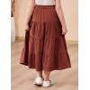 imageGORLYA Girls Casual Vintage Solid Elastic High Waist Tiered Hem Long Swing Linen Maxi Skirt for 414TBrown