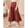imageGORLYA Girls Casual Vintage Solid Elastic High Waist Tiered Hem Long Swing Linen Maxi Skirt for 414TBrown