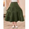 imageGORLYA Girls Casual Vintage Solid Elastic High Waist Tiered Hem Long Swing Linen Maxi Skirt for 414TGreen
