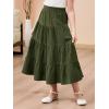 imageGORLYA Girls Casual Vintage Solid Elastic High Waist Tiered Hem Long Swing Linen Maxi Skirt for 414TGreen