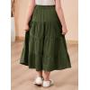 imageGORLYA Girls Casual Vintage Solid Elastic High Waist Tiered Hem Long Swing Linen Maxi Skirt for 414TGreen