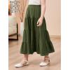 imageGORLYA Girls Casual Vintage Solid Elastic High Waist Tiered Hem Long Swing Linen Maxi Skirt for 414TGreen