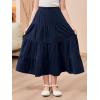 imageGORLYA Girls Casual Vintage Solid Elastic High Waist Tiered Hem Long Swing Linen Maxi Skirt for 414TNavy
