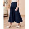 imageGORLYA Girls Casual Vintage Solid Elastic High Waist Tiered Hem Long Swing Linen Maxi Skirt for 414TNavy