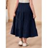 imageGORLYA Girls Casual Vintage Solid Elastic High Waist Tiered Hem Long Swing Linen Maxi Skirt for 414TNavy