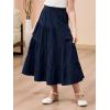 imageGORLYA Girls Casual Vintage Solid Elastic High Waist Tiered Hem Long Swing Linen Maxi Skirt for 414TNavy