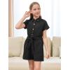imageGORLYA Girls Peter Pan Collar Linen Casual Jumpsuit Outfits Button Belted Wide Leg Shorts Rompers 414TBlack