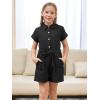 imageGORLYA Girls Peter Pan Collar Linen Casual Jumpsuit Outfits Button Belted Wide Leg Shorts Rompers 414TBlack
