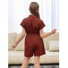 imageGORLYA Girls Peter Pan Collar Linen Casual Jumpsuit Outfits Button Belted Wide Leg Shorts Rompers 414TBrown