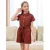 imageGORLYA Girls Peter Pan Collar Linen Casual Jumpsuit Outfits Button Belted Wide Leg Shorts Rompers 414TBrown