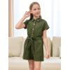imageGORLYA Girls Peter Pan Collar Linen Casual Jumpsuit Outfits Button Belted Wide Leg Shorts Rompers 414TGreen
