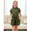 imageGORLYA Girls Peter Pan Collar Linen Casual Jumpsuit Outfits Button Belted Wide Leg Shorts Rompers 414TGreen