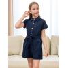 imageGORLYA Girls Peter Pan Collar Linen Casual Jumpsuit Outfits Button Belted Wide Leg Shorts Rompers 414TNavy