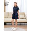 imageGORLYA Girls Peter Pan Collar Linen Casual Jumpsuit Outfits Button Belted Wide Leg Shorts Rompers 414TNavy