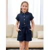 imageGORLYA Girls Peter Pan Collar Linen Casual Jumpsuit Outfits Button Belted Wide Leg Shorts Rompers 414TNavy
