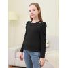 imageGORLYA Girls Puffy Long Sleeve Casual Button Shirts Lettuce Trim Ribbed Knit Blouse Tee Tops 816YBlack