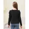 imageGORLYA Girls Puffy Long Sleeve Casual Button Shirts Lettuce Trim Ribbed Knit Blouse Tee Tops 816YBlack