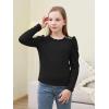 imageGORLYA Girls Puffy Long Sleeve Casual Button Shirts Lettuce Trim Ribbed Knit Blouse Tee Tops 816YBlack